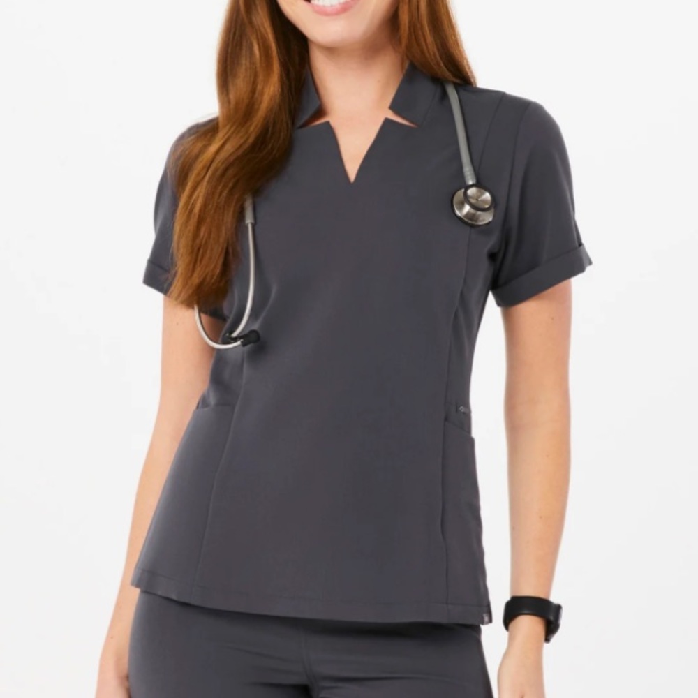 FIGS Inala Slim Scrub Top Charcoal